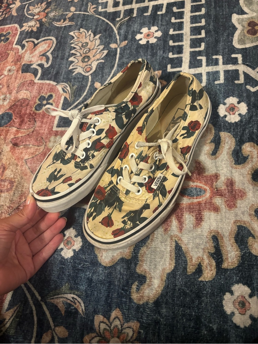 VANS Canvas Sneakers with Red Rose Print